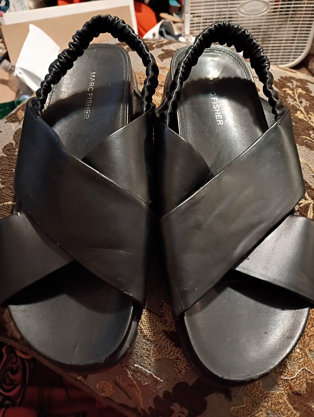 Marc Fisher Black Crisscross Elastic Slingback Sandals
